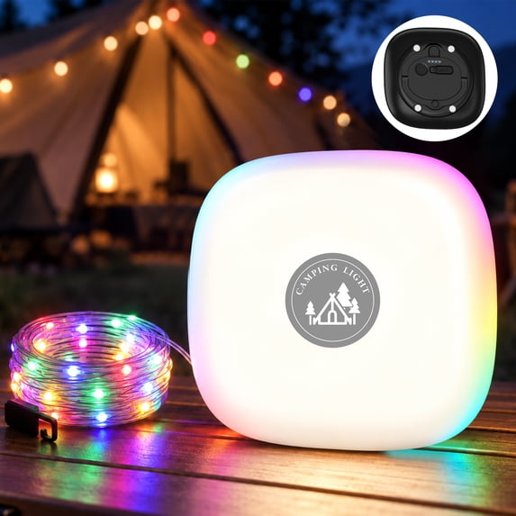 KOBAIBAN Camping String Lights, Magnetic Rechargeable RGB 32.8FT Quick Storage Fairy Tent Lights String, Hanging LED Camping Lanterns for Outdoor Indoor Patio Awning Decor Camping Essentials