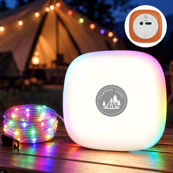 KOBAIBAN Camping String Lights, Magnetic Rechargeable RGB 32.8FT Quick Storage Fairy Tent Lights String, Hanging Lantern LED Lamp for Outdoor Indoor Patio Awning Decor Camping Essentials
