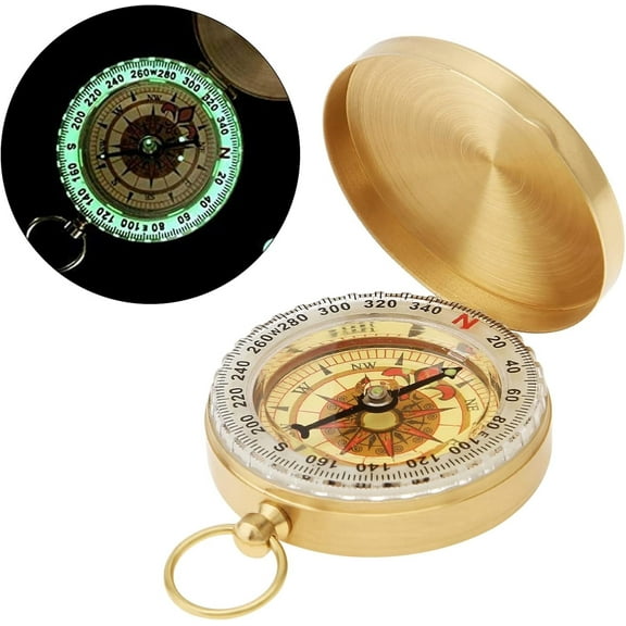Camping Survival Compass Glow in the Dark Compass Waterproof Metal Gear Compass Brass Pocket Compass Compact Multifunction Copper Compass for Orienteering Hiking Camping Hunting Navigation
