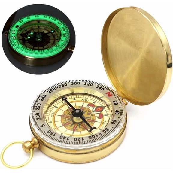 Camping Survival Compass for Hiking,Small Golden Pocket Compass for Kids,Glow in The Dark Waterproof Vintage Metal Military GearCompass for Hunting Backpacking Outdoor Navigation Tool (Golden)
