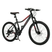 Ktaxon 24" Mountain Bike with Shimano 21 Speed, Disc Brakes, Black Red