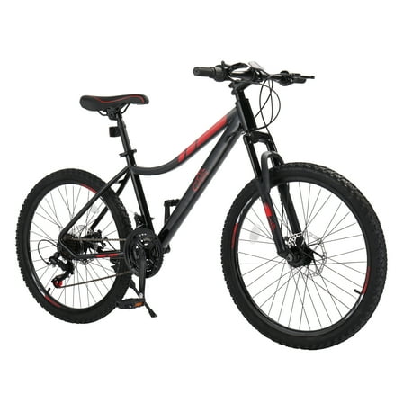 Ktaxon 24" Mountain Bike with Shimano 21 Speed, Disc Brakes, Black Red