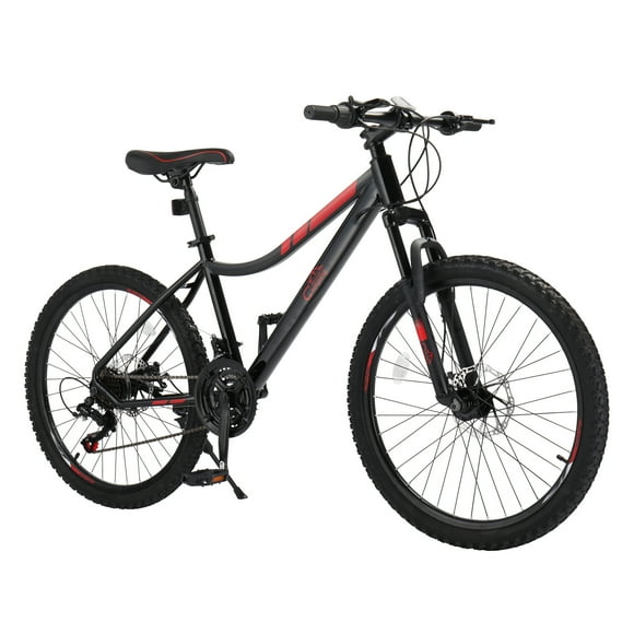Ktaxon 24" Mountain Bike with Shimano 21 Speed, Disc Brakes, Black Red