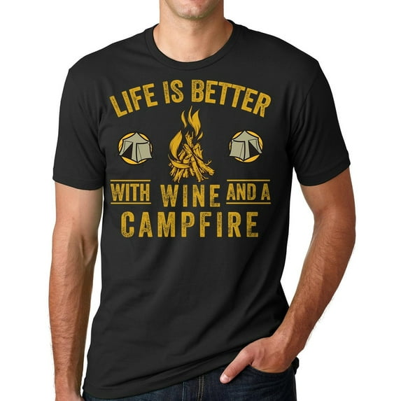 Camping T-shirt Campfire Camp Tee Shirt Wine Tshirt XXXX-Large White