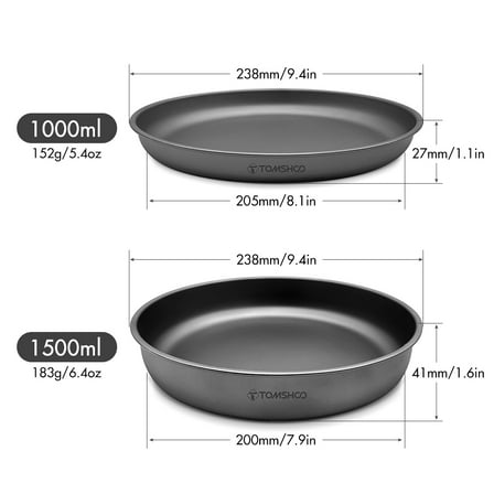Camping TOMSHOO 1000ML/1500ML Lightweight Titanium Frying Pan Dinner Fruit Plate Pan Food Container For Outdoor Camping Hiking Backpacking Picnic BBQ
