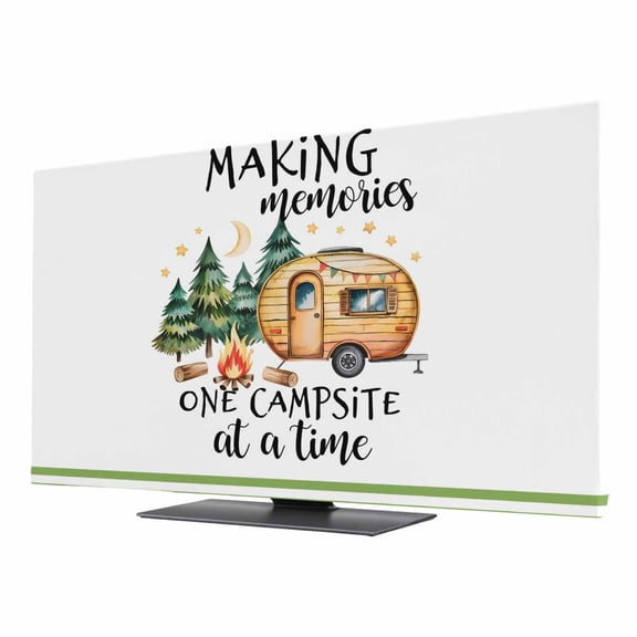 Camping TV Cover for 75 Inch Screen, Stretch Fabric Dustproof TV Display Protector, Fall Summer Nature Forest Car Tree Moon Elastic Slipcover Monitor Cover for Indoor Desktop Computer 65.4"x36.8"