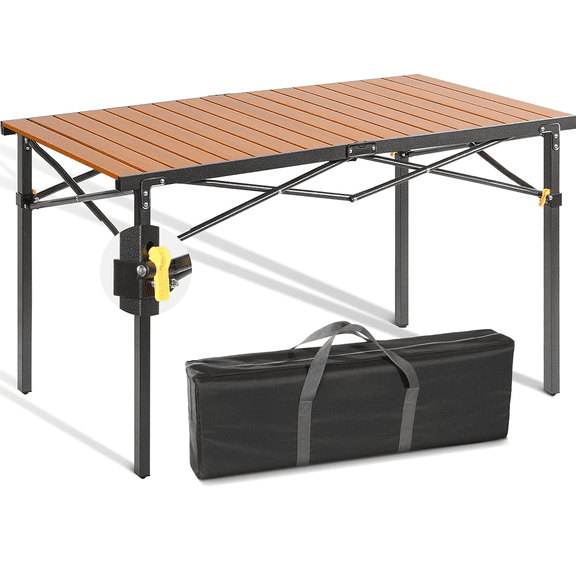 Camping Table for 2-6 People - Heavy Duty Camp Table Foldable with Aluminum Roll-Up Top & Carry Bag - 220lbs Capacity, Portable for BBQ, Tailgating, Backyard
