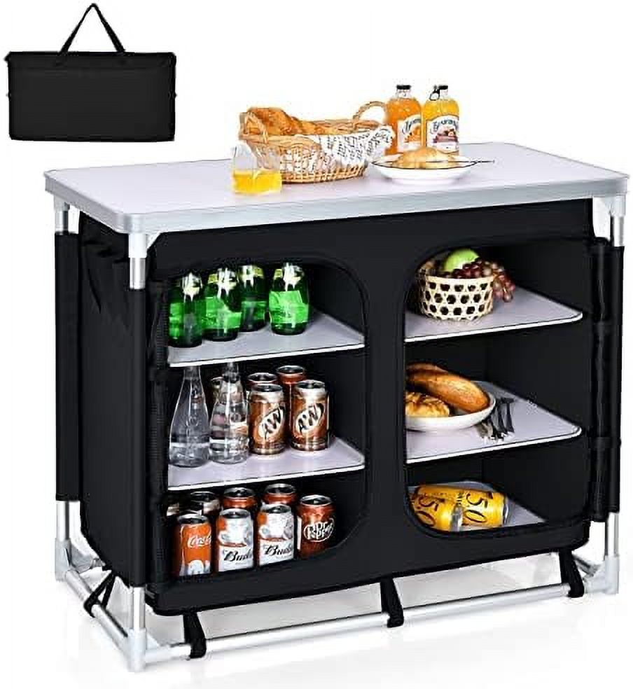 Camping Table, Aluminum Camp Kitchen Table With 6 Zipper Storage