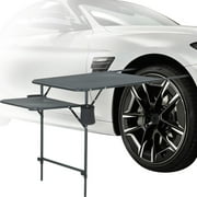 Camping Table with Cupholders, Overlanding Gear for Outdoor Work, Car Camping Essentials, Tailgate Table with Mesh Surface, One Wing Panel, and Heavy-Duty Design for Camping and On-the-Go Adventures