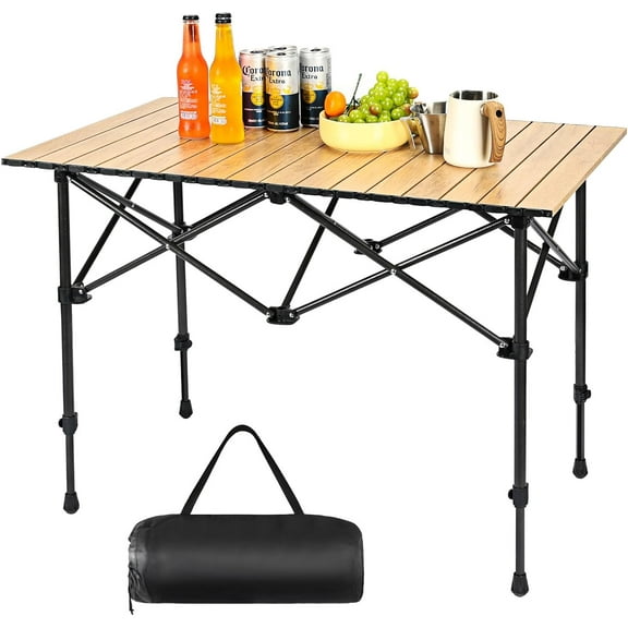 Camping Table Folding Camp Table Roll Up Surface Lightweight, Collapsible Height Adjustable Suitable for Picnic Adults with Carry Bag for Indoor Outdoor BBQ Picnic Gathering Patio