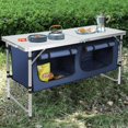 thumbnail image 1 of Camping Table, Folding Camping Table with Storage, Portable, Lightweight, 3 Height Adjustable Aluminum Outdoor Table for BBQ, Picnic, Camping, Hiking, Beach, and Indoor, Blue, 1 of 16