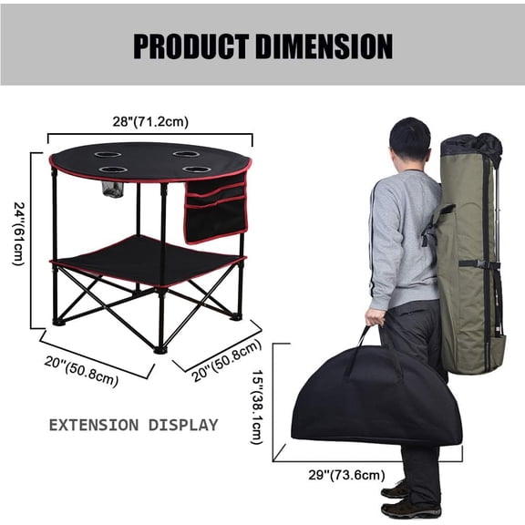 Camping Table Folding Picnic Table with 4 Cup Holders and Side Storage Bag Collapsible Canvas Portable Tables Folding with Carry Bags for BBQ Outdoor Fishing