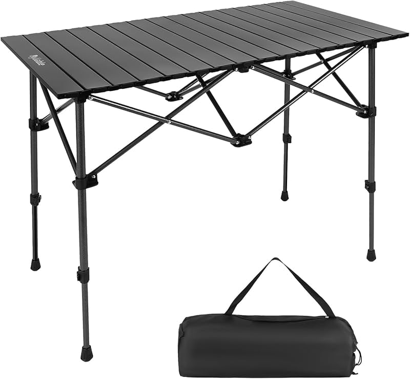 BENTISM 24'' X 16'' Folding Portable Camping Table Aluminum Outdoor Table Adjustable Height Fold Up Lightweight Table