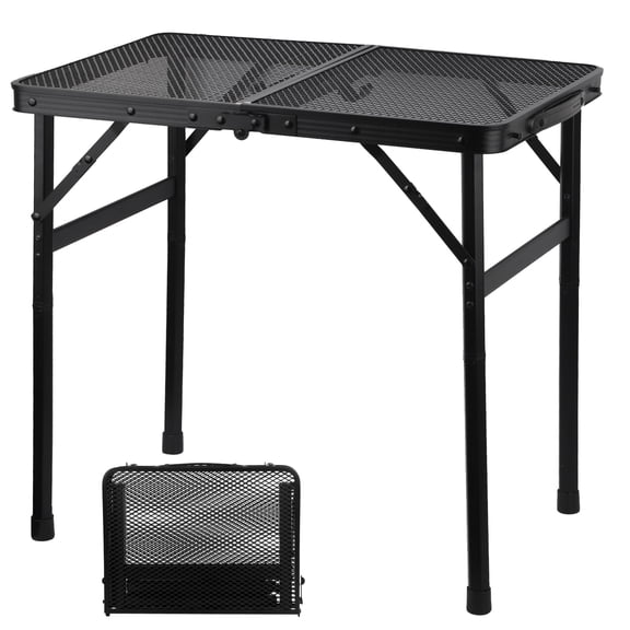 Camping Table with Mesh Desktop, Lightweight & Portable Small Folding Grill Table, Height Adjustable Metal Outdoor Table for Camp, Cooking, BBQ, RV, Picnic-2 FT Black