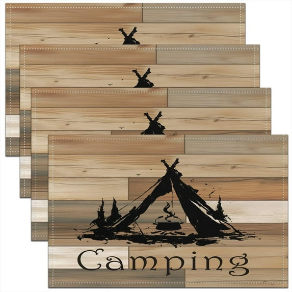 Camping Table Place Mats 18"x12" Camper Placemats Set of 4 Bonfire Placemat for Kitchen Dining Table Decor Indoor Outdoor RV Camping Decor Table Place Mats