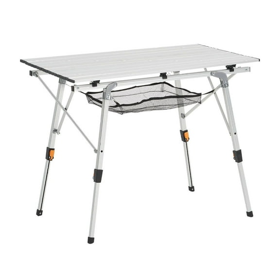 Camping Table Portable Aluminum Outdoor Picnic Roll Up Table with Mesh Layer, Adjustable Height, Lightweight Folding Table for 2-4 People