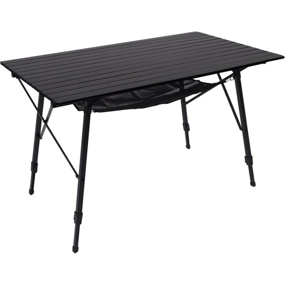 Camping Table Portable Foldable with Adjustable , Folding Table Roll Up Table with Carrying Bag for Outdoor, Beach, Picnic, Backyards, BBQ and Party, Black, Big