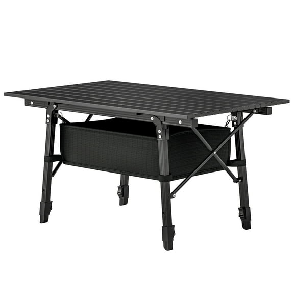 Camping Table Portable Foldable with Adjustable Height, Aluminum Picnic Table with Detachable Storage Bag, 35.5" Lightweight Outdoor Table for Travel BBQ Party Picnic, Black