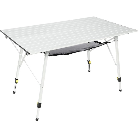 Camping Table Portable Foldable with Adjustable Legs, Aluminum Folding Roll Up Carrying Bag for Outdoor, Beach, Picnic, Backyards, BBQ and Party, Silver, Big