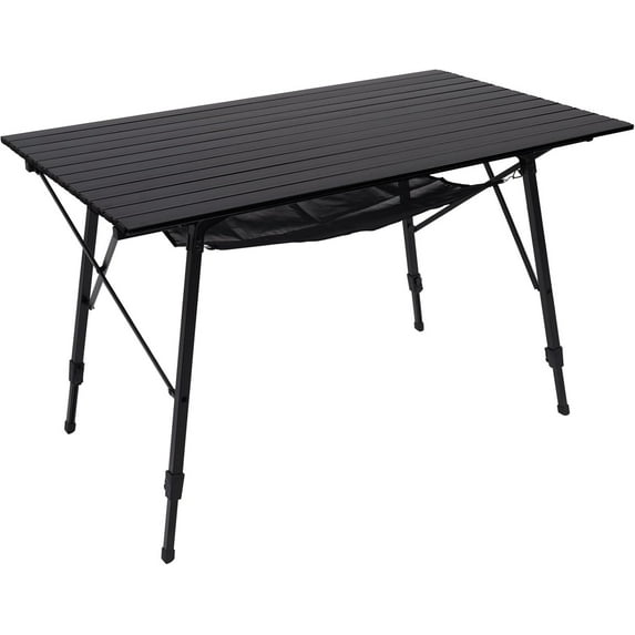 Camping Table Portable Foldable with Adjustable Legs, Aluminum Folding Table Roll Up Table with Carrying Bag for Outdoor, Beach, Picnic, Backyards, BBQ and Party, Black, Big