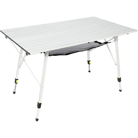 Camping Table Portable Foldable with Adjustable Legs, Aluminum Folding Table Roll Up Table with Carrying Bag for Outdoor, Beach, Picnic, Backyards, BBQ and Party, Silver, Big