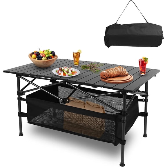 Camping Table Portable Picnic Folding Table Lightweight Aluminum Roll-up BBQ Grill Ta-ble Outdoor Cooking Table with Carrying Bag 37x22inch