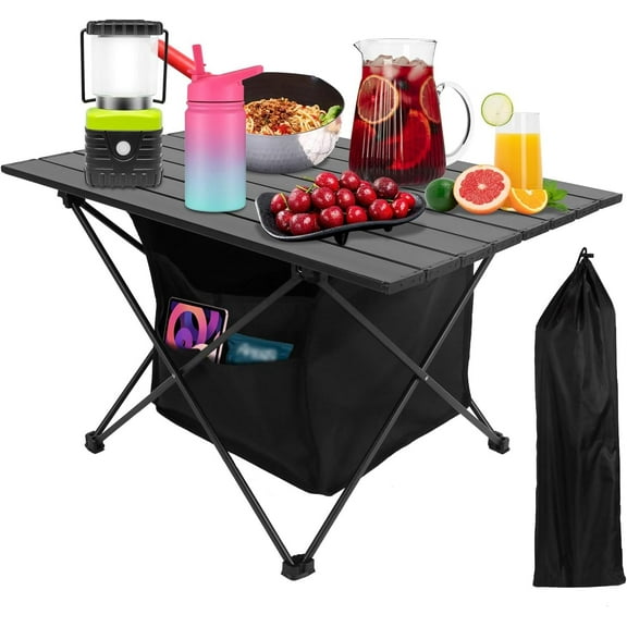 Camping Table with Storage, Lightweight Beach Table, Aluminum Portable Folding Table, Backpacking Table with Carry Bag, Tent Table for Outdoor, Travel, Picnic, BBQ, Cooking, Sand, RV (L)