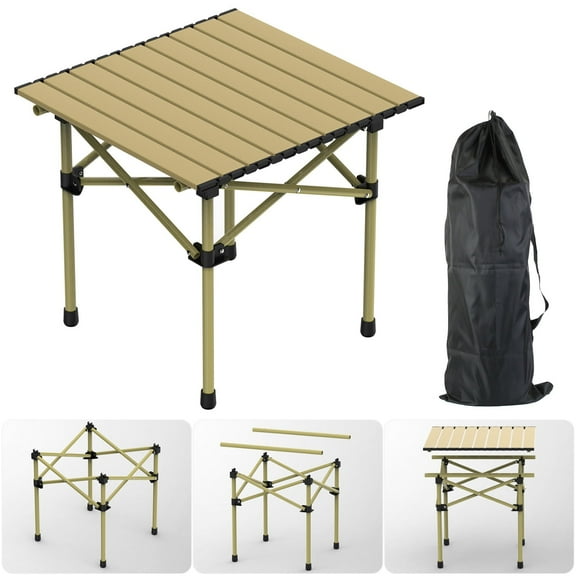 Camping Table TeqHome Foldable Carbon Steel Table Portable Camp Table Loads 44 lbs with Roll Up Tabletop Carry Bag for 1-2 Person Outdoor Camping Tailgating Grilling (S)