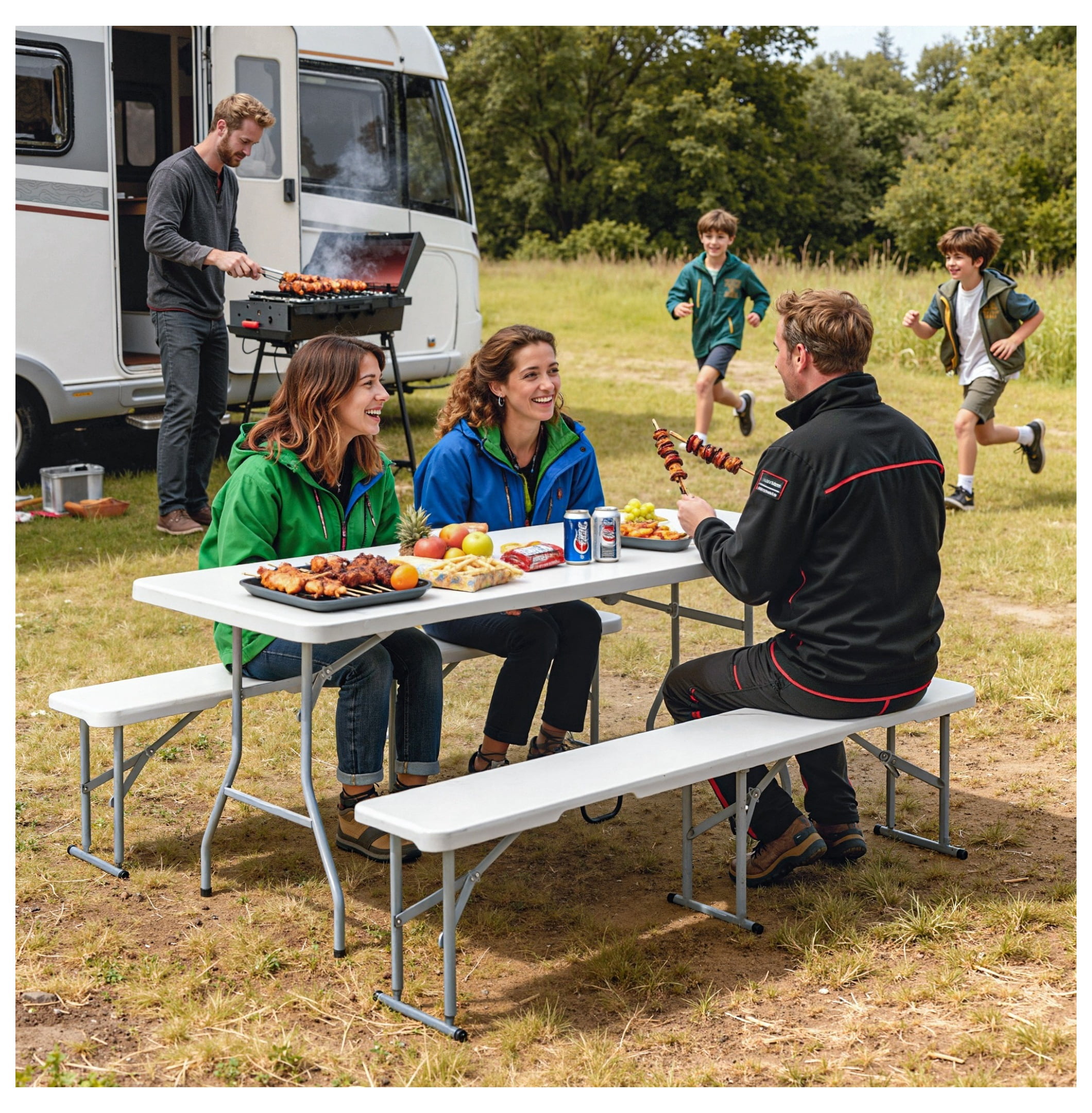 Portable Foldable Camping Picnic Table Seats Chairs And Umbrella