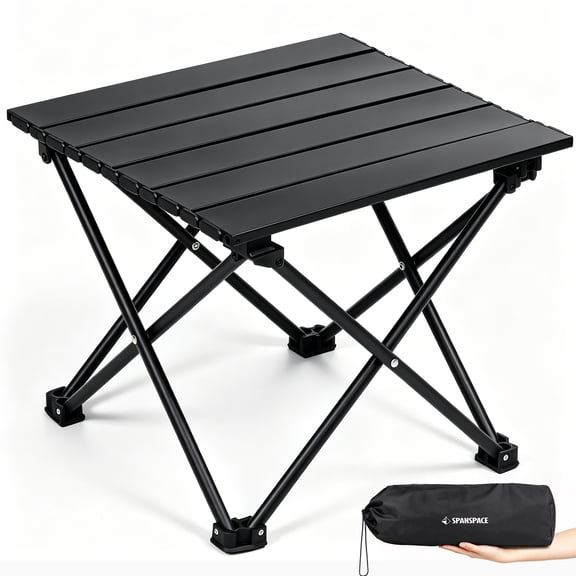 Spanspace Portable Camping Table Foldable, Ultralight Small Folding Beach Table with Carry Bag for Outdoor Travel, Beach, Camp, Picnic, BBQ, Cooking, Festival, Boat, Home Use (Black)