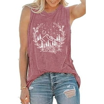 Camping Tank Tops for Women Funny Mountain Floral Graphic Tee Shirt Hiking Tank Tops Tee