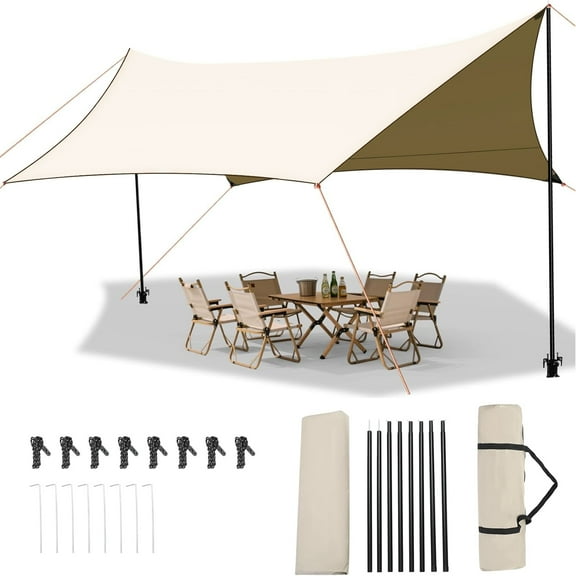 Camping Tarp Waterproof, 13x10ft Picnic Mat Camping Tarp Tent Hammock Tarp, Camping Traveling Awning Backpacking Tarp, Anti-UV Tent Tarp Car Awning for Outdoor, Camping, Hammock, Car, Backpacking