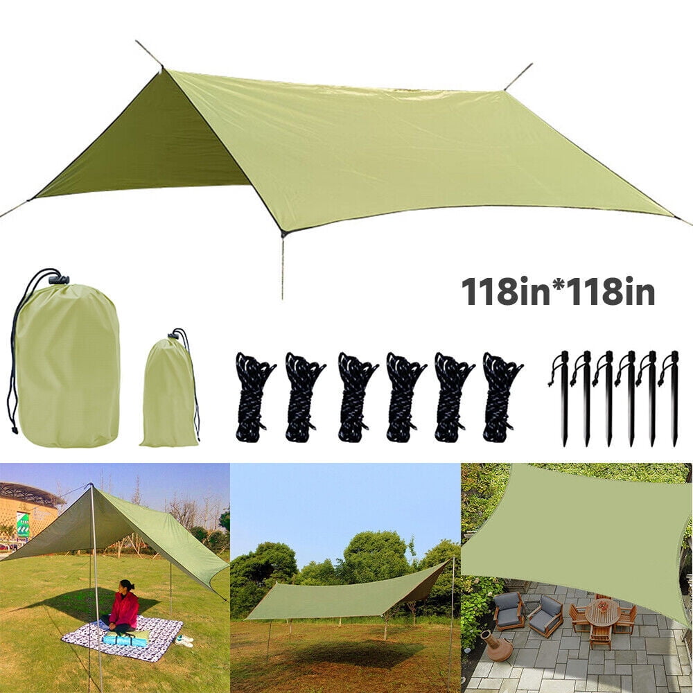 Camping Tarp Waterproof,DFITO 10 x 10 Hammock Durable Camping Tent Tarps  Sunshade Picnic Mat Rain Cover Tent, Green