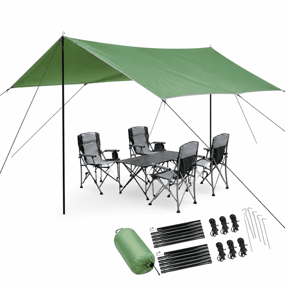 Camping Tarp with Poles Heavy Duty, Waterproof Tarp Tent Awning, Hammock Rain Fly Sun Shelter for Camping, Beach, Picnic, Outdoor Activities