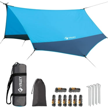 Camping Tarps for Tents, Portable Waterproof Hammock Rain Fly, Easy Set Up Camping Shelter Sunshade Canopy for Outdoor Fishing, Backpacking, Hiking, Survival Gear- Heptagonal, Blue