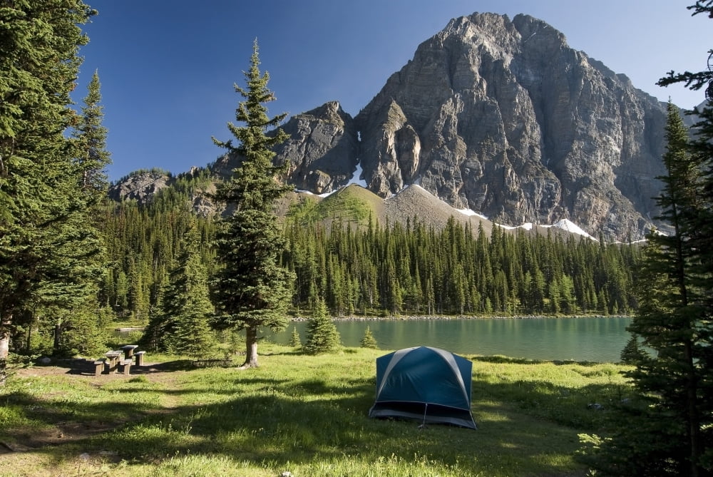 Camping Taylor Lake Banff National Park Banff Alberta Canvas Art - Philippe Widling Design Pics (34 x 22)