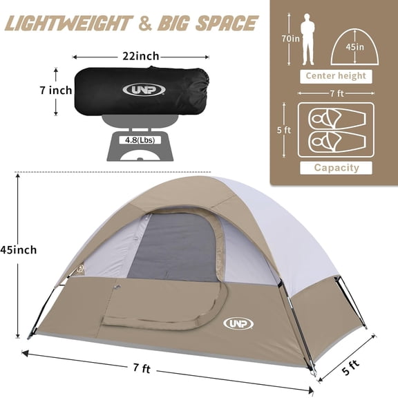 Camping Tent 2 Person, Waterproof Windproof Tent with Rainfly Easy Set up-Portable Dome Tents for Camping