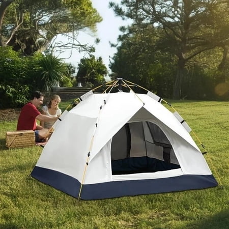 Camping Tent 3-4 Person Instant Pop Up Automatic Quick Setup Windproof Waterproof Dome Tent with Two-Way Zipper & Ground Nails, Portable for Camping Hiking Beach Traveling Storage Bag