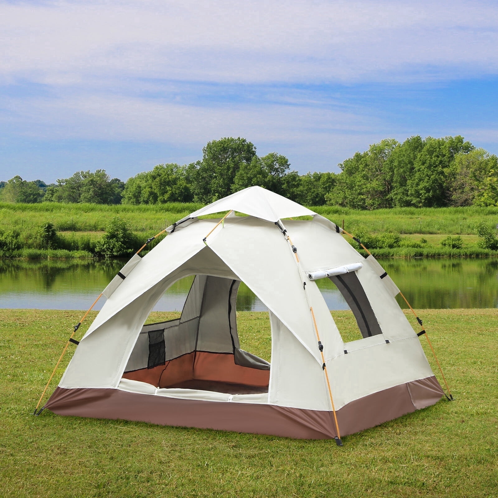 Camping Tent 3 Person Automatic Pop Up Tent, Waterproof Windproof, Easy Setup in 60s, with Rainfly, Carry Bag & Ground Nails, Portable Dome Tent for Family Camping Hiking Traveling