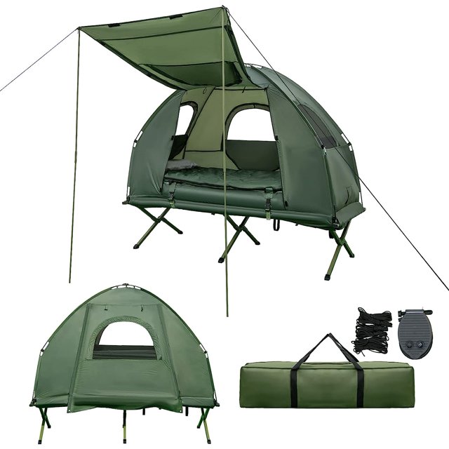 Camping Tent Cot, 5in1 Folding Camping Bed with Awning, Air Mattress