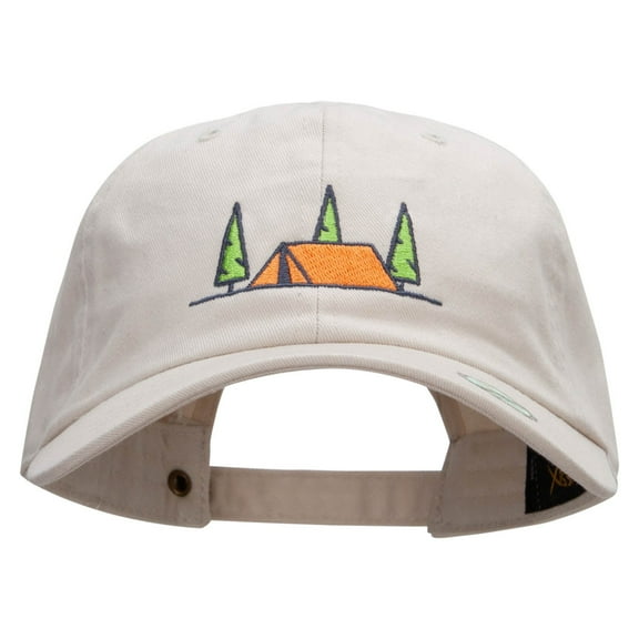 Camping Tent Embroidered Washed Cap - Beige OSFM