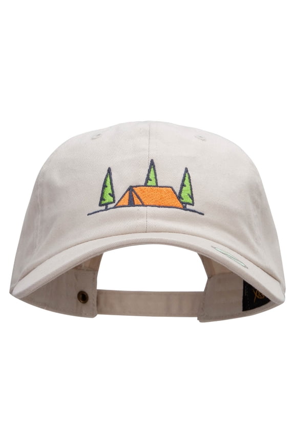 Camping Tent Embroidered Washed Cap - Beige OSFM