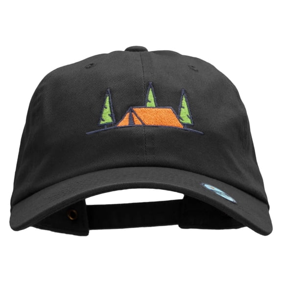 Camping Tent Embroidered Washed Cap - Black OSFM