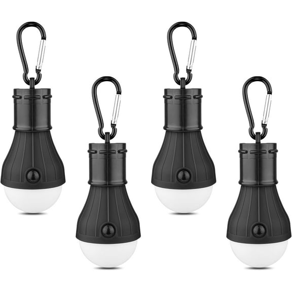 Camping Tent Lantern, Portable Outdoor Light Bulb, with Clip Hook, Bright, for Hiking, Party,Camping, Fishing, Power Failure (4 Packs, Black )