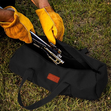 Camping Tent Stake Bag | Wind Rope & Ground Nail Storage Pouch | Durable Cloth Cylindrical Organizer for Outdoor Gear | Brown 42x15cm | 1-Pack