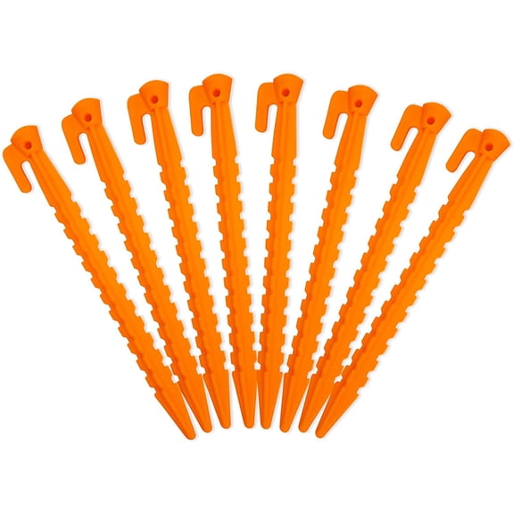 Camping Tent Stake Pegs / 8 Pack Outdoor Plastic Stakes for Christmas Holiday Decoration Bounce House Rain Tarps Outdoor Activities, Durable Plastic, Safety Orange-8.8inches