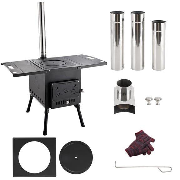 Camping Tent Stove, Portable Tent Wood Stove with 3 Chimney Pipe, Heating Burning Stove for Tents, Travel, and Camping