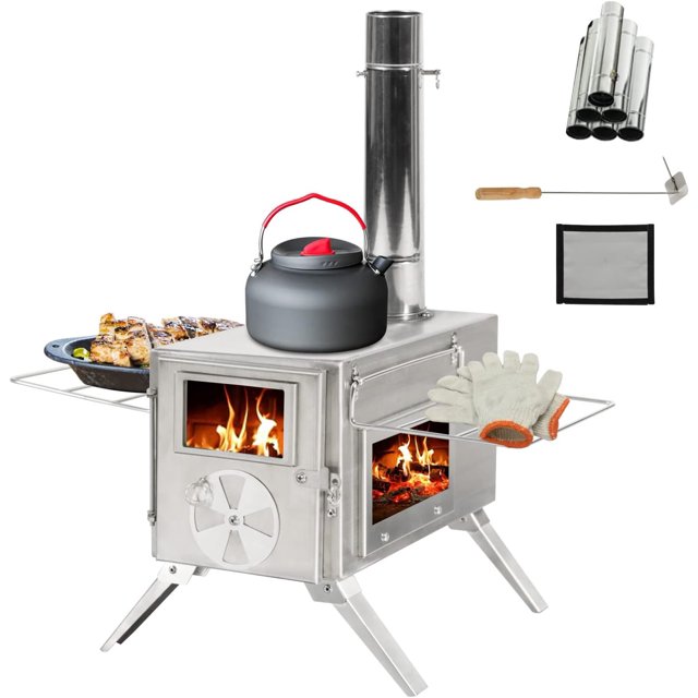 Camping Tent Stove Portable Wood Burning Stove with Window and 6