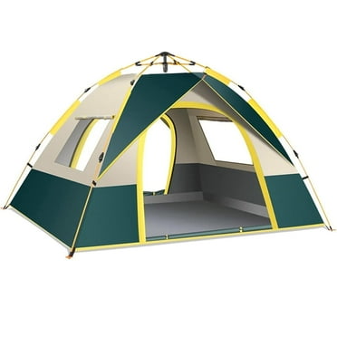 Pop up Canopy Instant Camping Tent, 2-4 Person Family Tents for Camping with Door & 3 Windows, Anti-UV Waterproof Easy Setup Camping Tent for Beach Camping Hiking Outdoor Backpacking, Dark Green