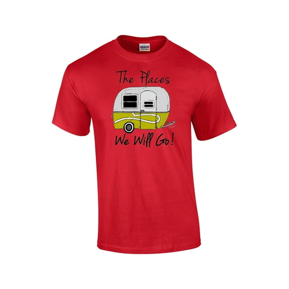 Camping The Places We Will Go! Adult Short Sleeve T-shirt-Red-Medium